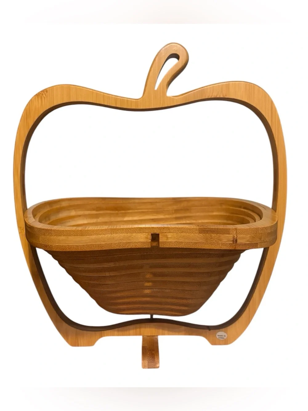 Wooden Apple-Shaped Fruit Basket - Natural Bamboo